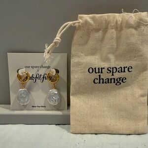 Gold and White Earrings by Our Spare Change “Isla Pearl Earrings”